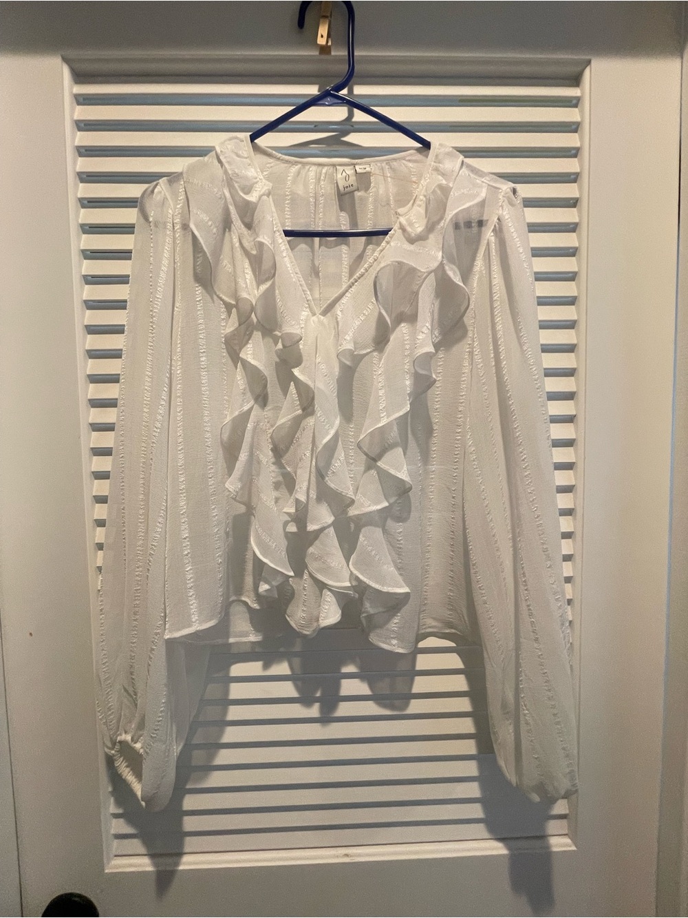 Joie White Ruffle Front V-Neck Blouse